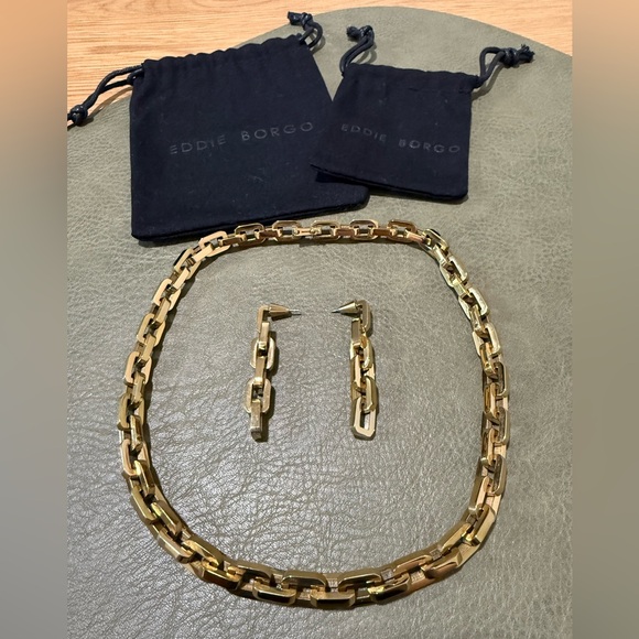 Eddie Borgo Supra Link Necklace & Earrings Set 12k Gold Plated - Picture 2 of 5